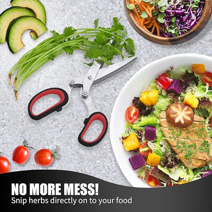 LHS Herb Scissors, Multipurpose 5 Blade Kitchen Herb Shears with Safety Cover, Kitchen Scissors for Chopping Basil Chive Parsley -Black