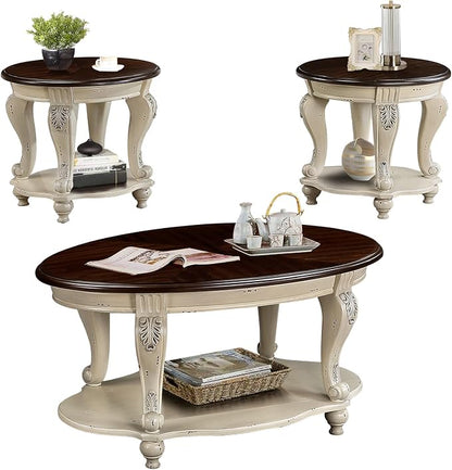 LKTART Oval Coffee Tables Set of 3, Vintage Wood Coffee Table by LKTART