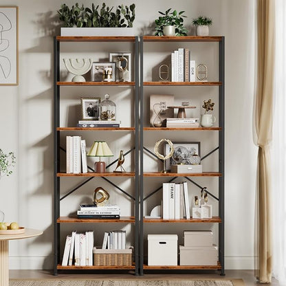 Furologee 6 Tier Book Shelf, Tall Wide Bookshelf, Industrial Open Bookcase - Image 7