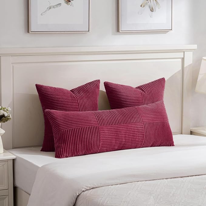 Fancy Homi 2 Packs Burgundy Lumbar Decorative Throw Pillow Covers 12x20 Inch - Image 5