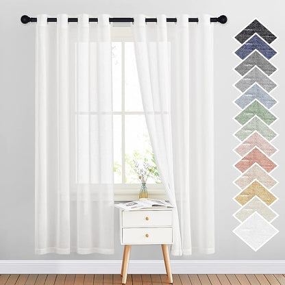 NICETOWN White Sheer Linen Curtains Flax Texture by NICETOWN