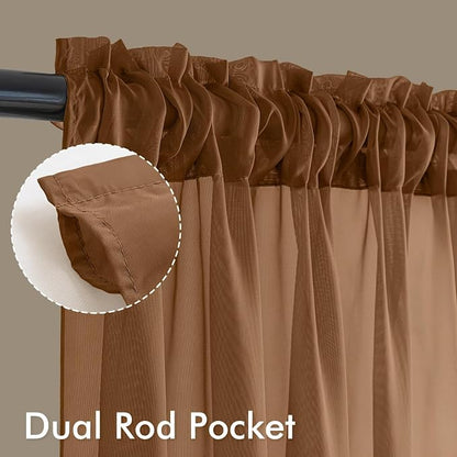 MIULEE Dark Brown Sheer Curtains 84 Inches Long 4 Panels 42 x 84 Inches | Light - Image 3
