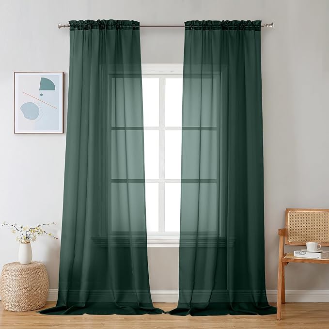 Chyhomenyc Hunter Green Sheer Curtains 96 inches Long 2 Panels, Light Filtering by Chyhomenyc