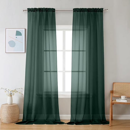 Chyhomenyc Hunter Green Sheer Curtains 96 inches Long 2 Panels, Light Filtering by Chyhomenyc