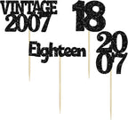 Gyufise 24Pcs 18th Birthday Cupcake Toppers Glitter Eighteen Vintage 2007 Adultish 18 Cupcake Picks Hello 18 Years Birthday Cake Decorations for Happy 18th Birthday Anniversary Party Supplies Black