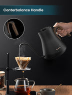 Electric Kettles, INTASTING Gooseneck Electric Kettle, ±1℉ Temperature Control, Stainless Steel Inner, Quick Heating, for Pour Over Coffee, Brew Tea, Boil Hot Water, 1500W/0.9L (Glossy Black)