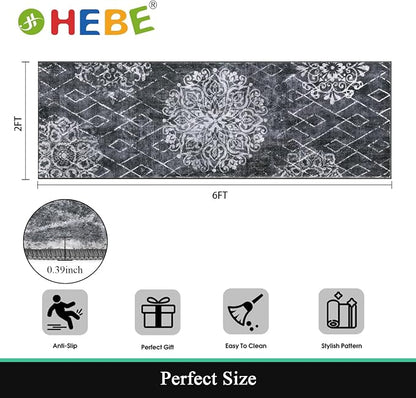 HEBE Hallway Runner Rug 2'x6', Washable Non Slip Kitchen Rug Runner | Soft Boho - Image 2