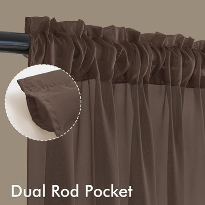 MIULEE Chocolate Sheer Curtains 72 Inches Long 4 Panels 42 x 72 Inches | Light - Image 3