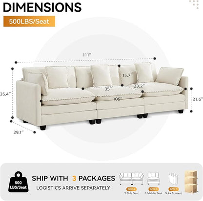 111'' Sectional Cloud Deep Seat Couch, Modern Comfy Chenille Modular Sectional - Image 2