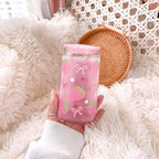 Strawberry 16 Oz Can Glass Tumbler with Acrylic Lid and Straw - Iced Coffee Cups for Women, Aesthetic Glass Cup Gift for Birthday Christmas