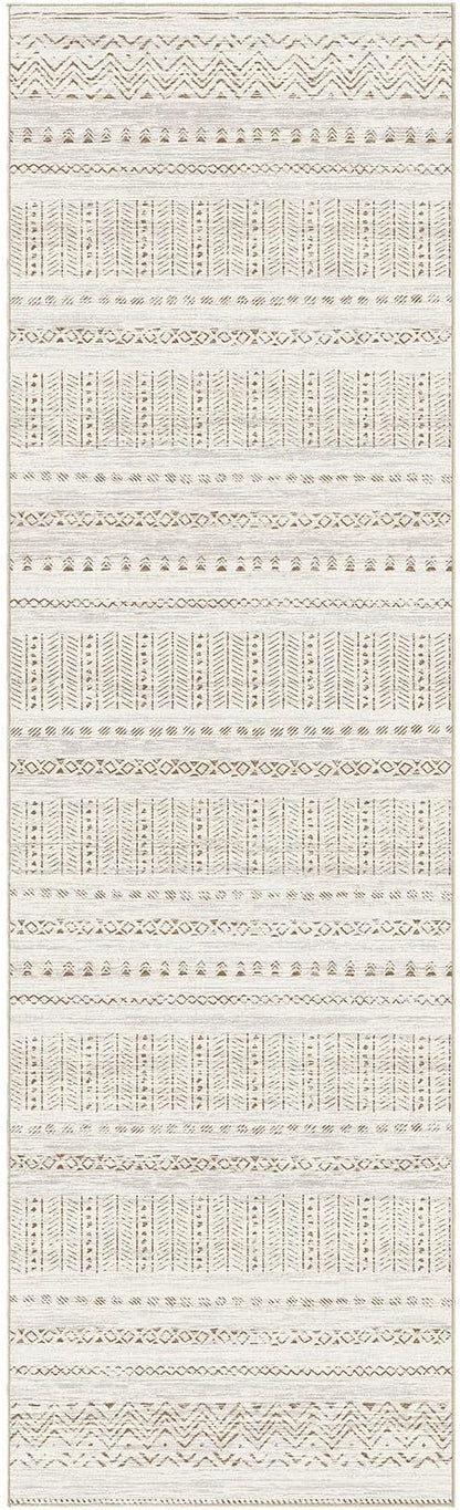 cotiled Hallway 2.6x8 Runner Rugs Washable Boho Rug Brown/Cream | Stain - Image 9