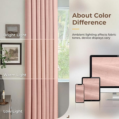 INOVADAY Linen Textured 100% Blackout Sliding Door Curtains 102x96 | Blush Pink - Image 9