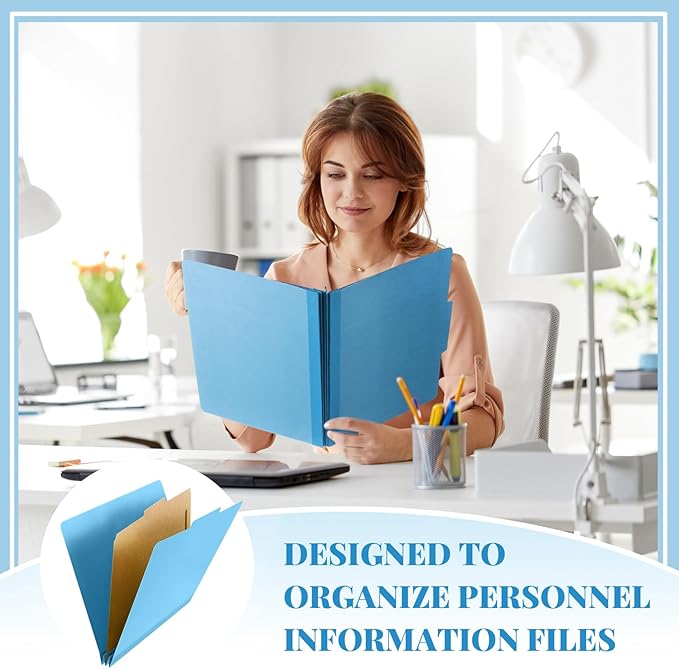 36 Pcs Classification Folders Letter Size, Back to School Supply for Teacher, Student, 1 Divider Pressboard File Folder Bulk with 2 Fasteners, 3.5 Inch Expanding File Organizer (Blue)