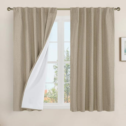 Natural 100% Blackout Linen Curtains 48 Inches by LAMIT