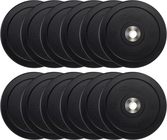 CAP Barbell 2-Inch Olympic Bumper Plate Weight Set with 6 Post Rack | 100-370 lbs | Multiple Options