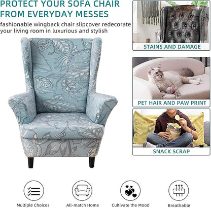 KRFOONN Velvet Wing Chair Slipcovers 2 Piece Stretch Printed Wingback Chair - Image 6