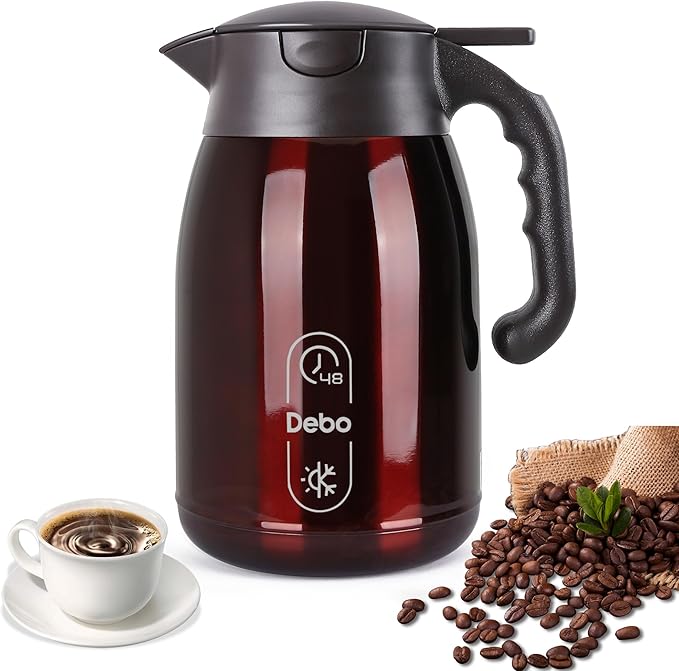 Thermal Coffee Carafe-56oz vacuum Coffee Carafe For Keeping Hot Liquids,Coffee Carafe,Thermal Stainless Steel, Coffee Carafes Press On Lid, Coffee Dispenser Bpa Free .(1.6l) Red
