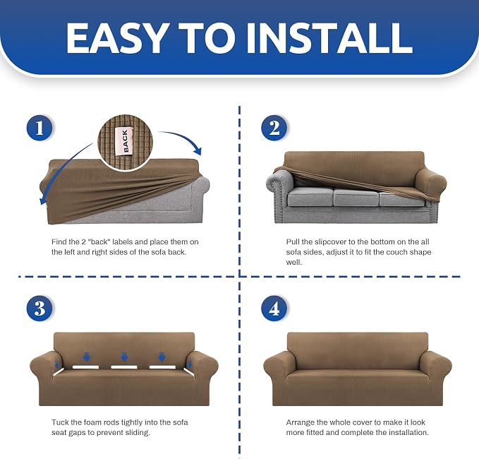 Stretch Chair Sofa Slipcover, Single Couch Cover, Camel | 1-Piece Washable Sofa - Image 6