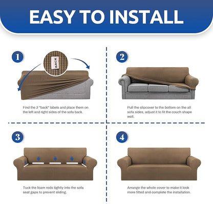 Stretch Chair Sofa Slipcover, Single Couch Cover, Camel | 1-Piece Washable Sofa - Image 6