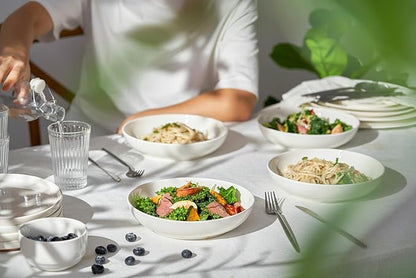 DOWAN 8.5" Pasta Bowls Set of 4, 30oz White Ceramic Shallow Dinner Bowls for Salad, Soup & Pasta, Stackable and Easy to Clean, Ideal for Everyday Use & Housewarming Gift(Soft White)