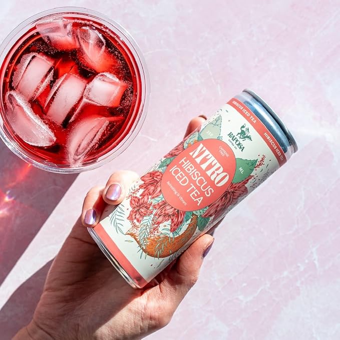 Raposa Nitro Cold Brew Hibiscus Iced Tea Ready to Drink 250ml - 8.45oz - Dairy Free - Vegan Tea Cold brew ready to drink, Non GMO, No Artificial Anything - Caffeine-Free (Hibiscus (12 Pack))