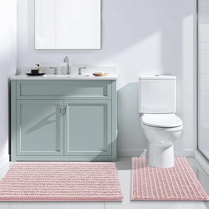 Arotive Luxury Chenille Bathroom Rug Mat, Extra Soft Thick Absorbent Shaggy Bath Rugs, Non-Slip Machine Wash Dry, Plush Bath Mats for Bathroom, Shower and Tub, 36x24, Dirty Pink