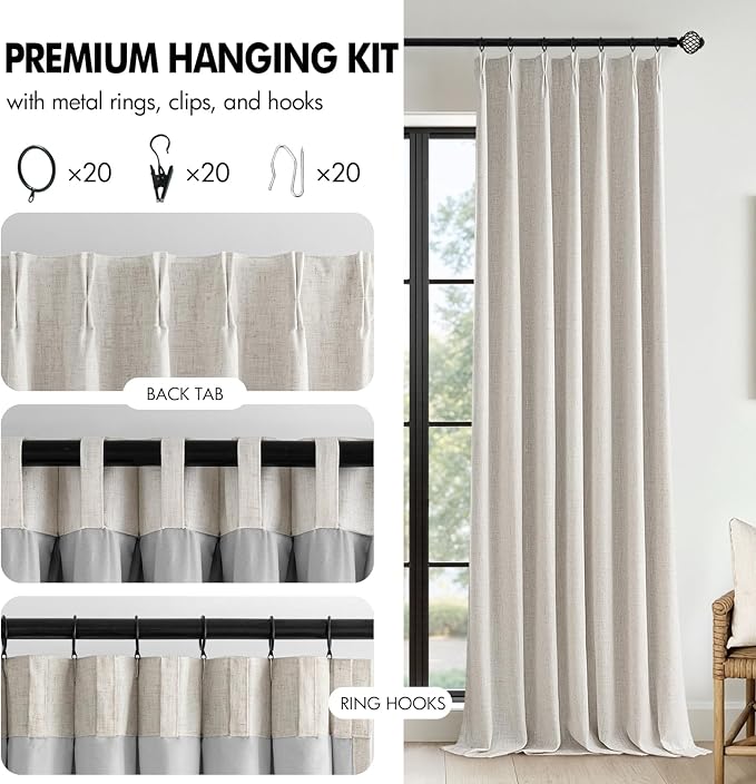 MIULEE Birch Pinch Pleated 100% Blackout Linen Curtains 40x84 Inches | Room - Image 8