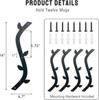 Ecqizer Coffee Mug Wall Rack - Metal Cup Holder Tree for Bar Decor - 4pcs Black Mounted Rack