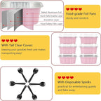10oz/80pack Mini Cake Foil Pans with Lids,LNYZQUS 4”x4” Large Cupcake Pan Disposable Ramekins,Small Brownie Baking Cups Square Muffin Tin Cheesecake Containers Holders-Pink