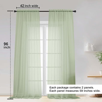 Sheer Curtain 96 Inch Long 2 Panels Set, Light Filtering Clear Rod Pocket Soft - Image 2
