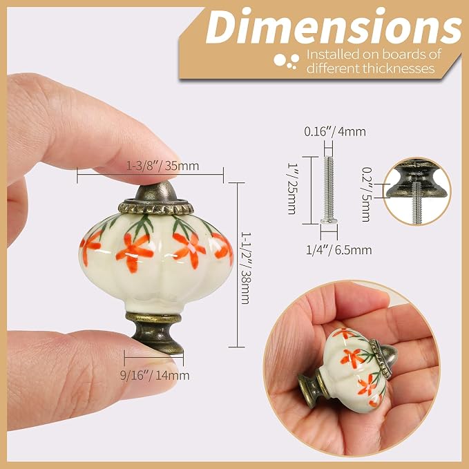 Ivory & Orange Pumpkin Knobs 2 Pack Ceramic Cabinet Knobs Vintage Drawer Pulls - Image 4