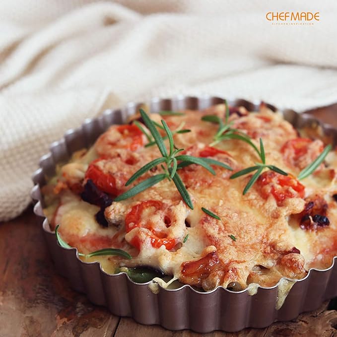 CHEFMADE Tart Pan, 7-Inch with Removable Loose Bottom Non-Stick Round Quiche Bakeware for Oven and Instant Pot Baking (Champagne Gold)