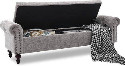 SOFTHION Storage Bench for Bedroom, Upholstered Chenille Storage Ottoman - Image 3
