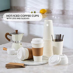 JOLLY PARTY [50 Pack] 16 oz Paper Coffee Cups, Disposable Paper Coffee Cup with Lids, Sleeves, and Stirrers, Hot/Cold Beverage Drinking Cup for Water, Juice or Tea, Suitable for Home, Shops and Cafes