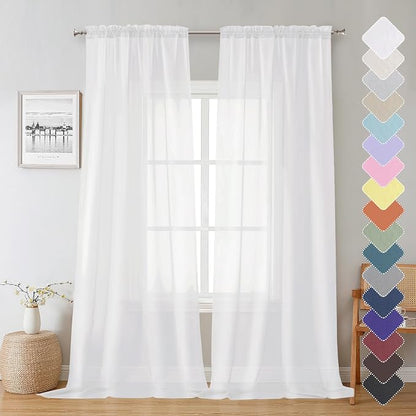 Sheer Curtain Panels Set 96" Inches Long, Solid Voile Light Filtering Airy by Lecloud