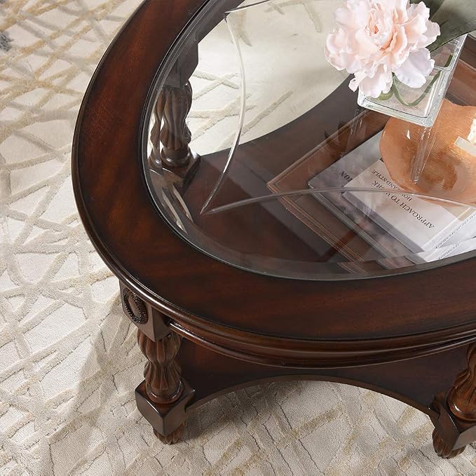 PADMA HOUSE Traditional Solid Wood Oval Coffee Table - Image 6