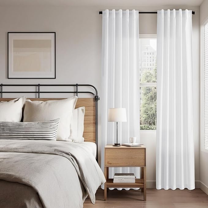 White Linen Curtains for Living Room 54 inch Length White Light Filtering Semi - Image 7