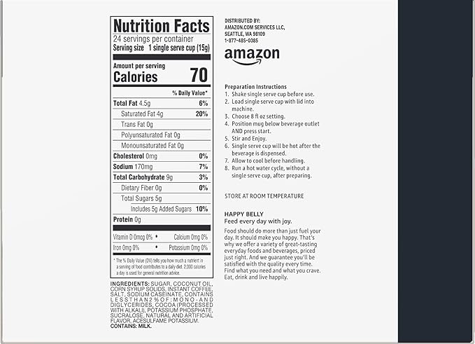Amazon Brand - Happy Belly Light Roast Cappuccino Coffee Pods, Hazelnut Flavored, Compatible with K-Cup Brewers, 24 Count (Pack of 2)
