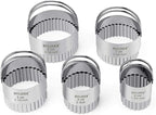 HULISEN Biscuit Cutter Set (5 Pieces/Set), Stainless Steel Round Biscuit Cutters with Handle, Wave Cookies Cutter with Fluted Edge, Professional Baking Dough Tools, Gift Package (Wave)