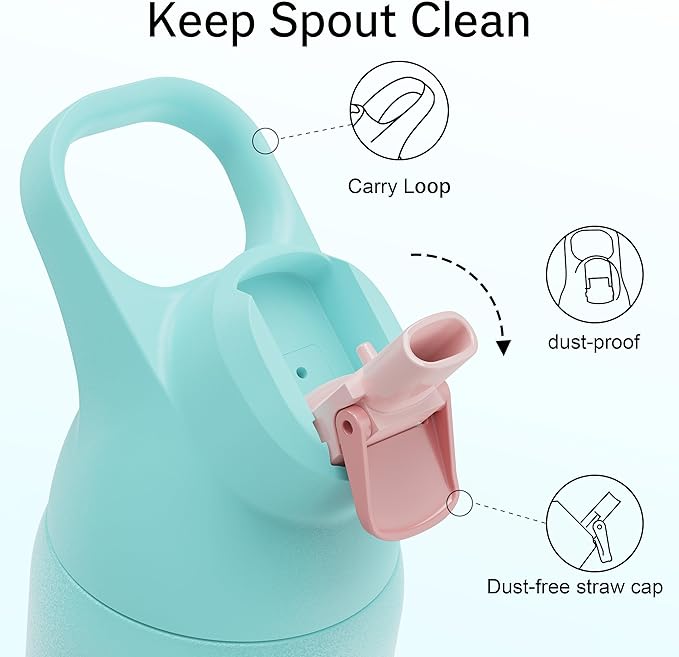Insulated Water Bottle with Straw - Encool Stainless Steel Water Bottle, Reusable Leakproof and BPA-Free for Sports, Travel, Cold for 24 Hours, 32 oz, Cherry Blossom