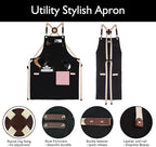 5 Pack Kitchen Apron, Work Apron, Canvas, Multiple Pockets, Gardening, Painting, BBQ, Artist, Carpenter, Sizes M to XXL, Black