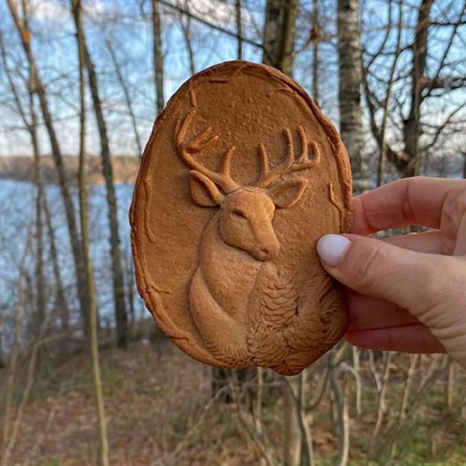 MOTEERLLU Wooden Cookie Molds, Wooden Cookie Biscuit Mold Baking Cookie Mold Wooden Carved Mold Cookie Cutter Embossing Mold, DIY Shapes Cookie Stamp,Gingerbread Mold, Christmas Reindeer