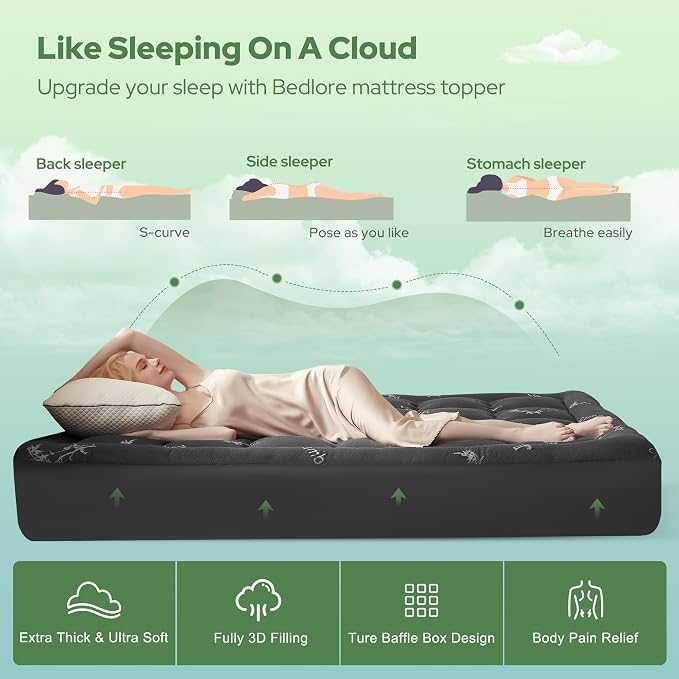 BEDLORE Queen Mattress Topper Viscose Derived from Bamboo, Thick Pillow Top - Image 4