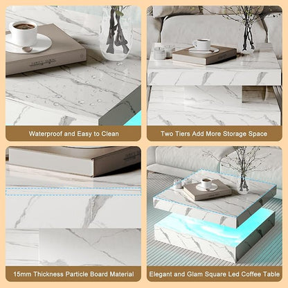 HedoAjim White Marble LED Coffee Table - Image 4