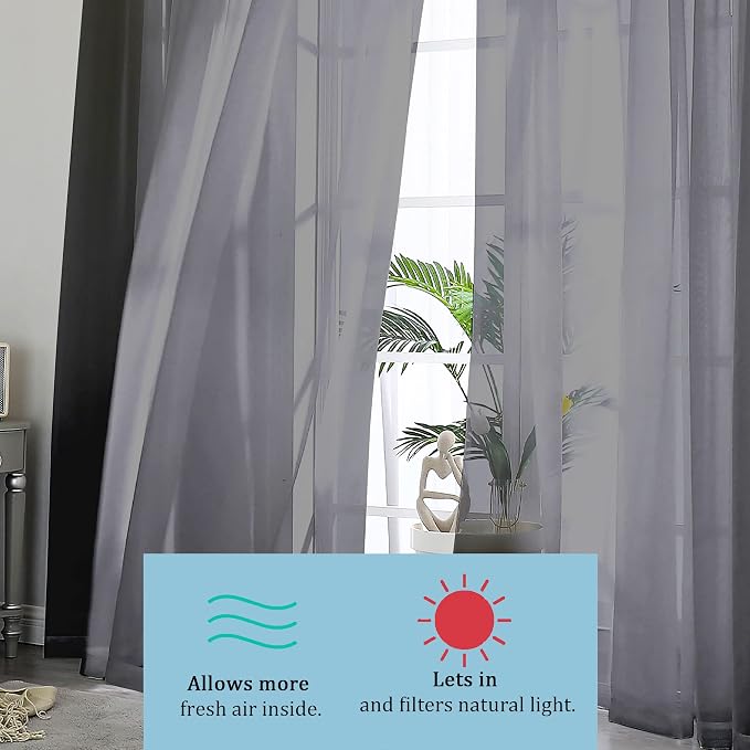 Black Sheer Curtains, Sheer Curtains 63 inch Length 2 Panels Set, Rod Pocket - Image 7