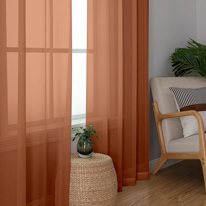 Chyhomenyc Orange Sheer Curtains 54 Inch Long 2 Panels, Short Voile Drapes - Image 8