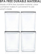 Vtopmart 4 PCS Large Food Storage Containers 5.2L / 175oz, 4 Pieces BPA Free Plastic Airtight Canisters for Flour, Sugar, Baking Supplies, Rice with Lids, 4 Measuring Cups and 24 Labels, Black