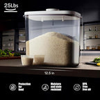 Rice Container - 25 Lbs/12KG/12L Rice Dispenser Storage with Measuring Cup Food Cereal Container Bins Pet Food Container Household for Kitchen Pantry Organization