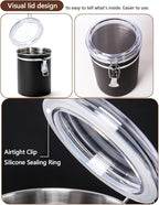 Stainless Steel Food Container with Clear Lids Airtight Storage Container Small Canisters Kitchen Pantry Storage for Cereal, Snacks, Candy, Herbs, Spices, Sugar, Tea (1.8L Dark Black)