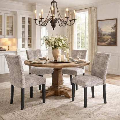HomePop Classic Parsons Dining Chair -Gray Linen Artistic Floral Print - Image 4